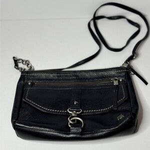 The Sak Ventura Black Leather Adjustable Removable Strap Crossbody Handbag Purse